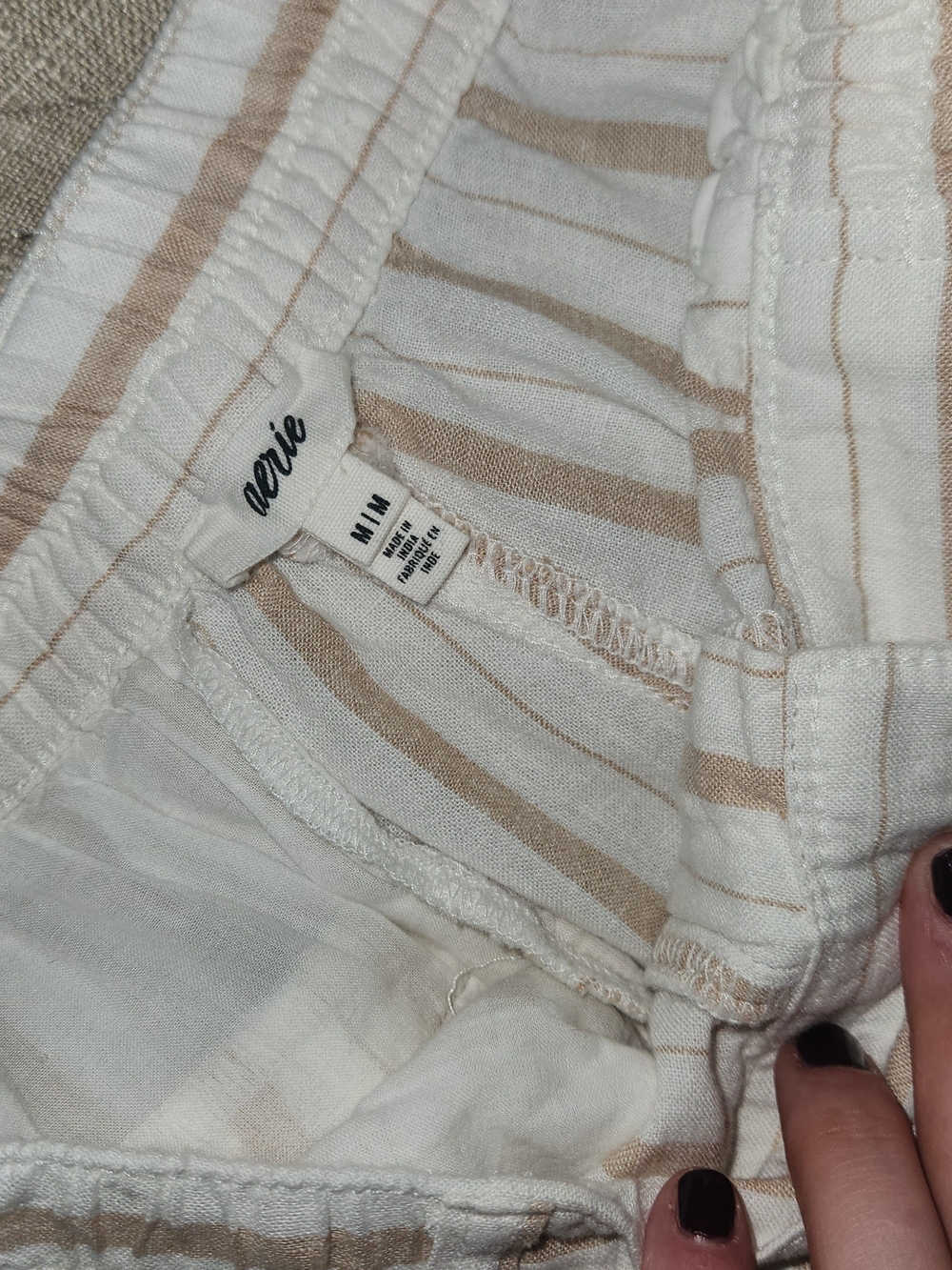 Aerie White & Tan Striped Flowy Pants Womens